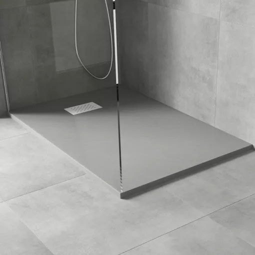 HD Marco+ Gray 80x100 SMC kompozit slim szögletes kőhatású zuhanytálca, fehér ráccsal, 2,6 cm magas, szifonnal