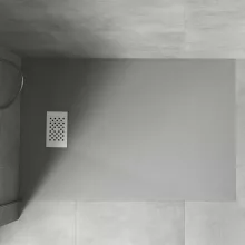 HD Marco+ Gray 80x100 SMC kompozit slim szögletes kőhatású zuhanytálca, fehér ráccsal, 2,6 cm magas, szifonnal