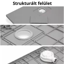 HD Marco+ Gray 80x100 SMC kompozit slim szögletes kőhatású zuhanytálca, fehér ráccsal, 2,6 cm magas, szifonnal