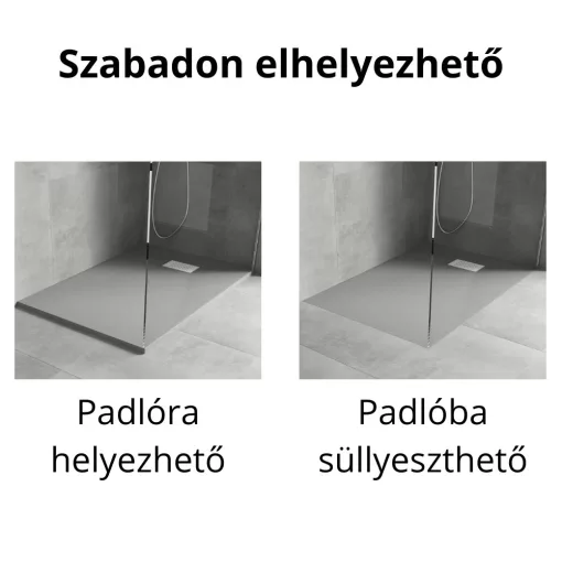 HD Marco+ Gray 80x100 SMC kompozit slim szögletes kőhatású zuhanytálca, fehér ráccsal, 2,6 cm magas, szifon nélkül