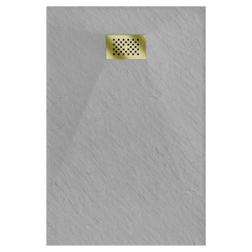 HD Marco+ Gray 80x100 SMC kompozit slim szögletes kőhatású zuhanytálca, arany színű ráccsal, 2,6 cm magas, szifonnal