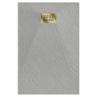 HD Marco+ Gray 80x100 SMC kompozit slim szögletes kőhatású zuhanytálca, arany színű ráccsal, 2,6 cm magas, szifon nélkül