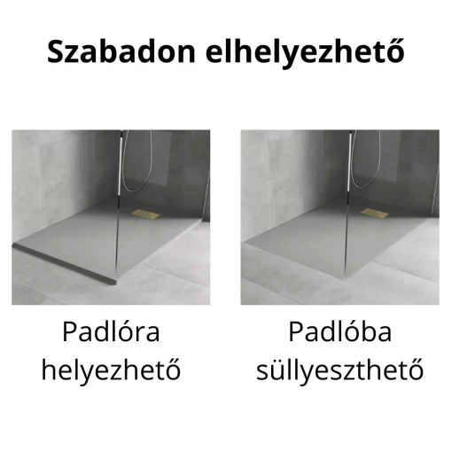 HD Marco+ Gray 80x100 SMC kompozit slim szögletes kőhatású zuhanytálca, arany színű ráccsal, 2,6 cm magas, szifon nélkül