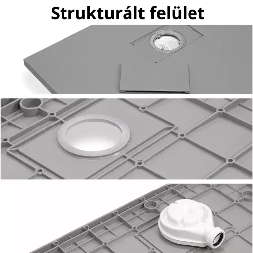 HD Marco+ Gray 80x100 SMC kompozit slim szögletes kőhatású zuhanytálca, arany színű ráccsal, 2,6 cm magas, szifon nélkül