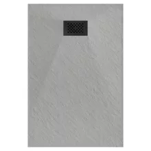 HD Marco+ Gray 80x100 SMC kompozit slim szögletes kőhatású zuhanytálca, fekete ráccsal, 2,6 cm magas, szifon nélkül