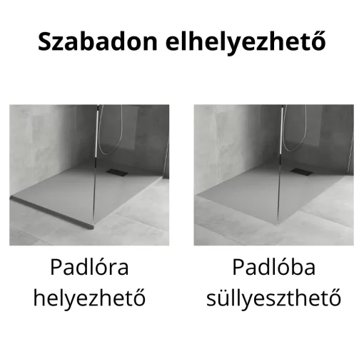 HD Marco+ Gray 80x100 SMC kompozit slim szögletes kőhatású zuhanytálca, fekete ráccsal, 2,6 cm magas, szifon nélkül