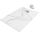 HD Marco+ White Marble 80x100 SMC kompozit slim szögletes kőhatású zuhanytálca, krómozott ráccsal, 2,6 cm magas, szifonnal