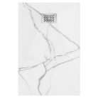 HD Marco+ White Marble 80x100 SMC kompozit slim szögletes kőhatású zuhanytálca, krómozott ráccsal, 2,6 cm magas, szifonnal