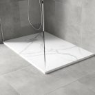 HD Marco+ White Marble 80x100 SMC kompozit slim szögletes kőhatású zuhanytálca, krómozott ráccsal, 2,6 cm magas, szifonnal
