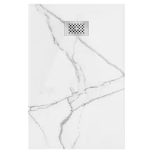 HD Marco+ White Marble 80x100 SMC kompozit slim szögletes kőhatású zuhanytálca, krómozott ráccsal, 2,6 cm magas, szifon nélkül