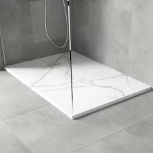HD Marco+ White Marble 80x100 SMC kompozit slim szögletes kőhatású zuhanytálca, krómozott ráccsal, 2,6 cm magas, szifon nélkül