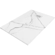 HD Marco+ White Marble 80x100 SMC kompozit slim szögletes kőhatású zuhanytálca, fehér ráccsal, 2,6 cm magas, szifon nélkül