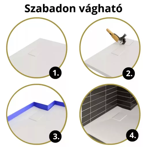 HD Marco+ White Marble 80x100 SMC kompozit slim szögletes kőhatású zuhanytálca, fehér ráccsal, 2,6 cm magas, szifon nélkül