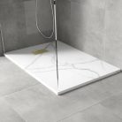 HD Marco+ White Marble 80x100 SMC kompozit slim szögletes kőhatású zuhanytálca, arany színű ráccsal, 2,6 cm magas, szifon nélkül