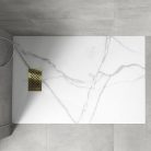 HD Marco+ White Marble 80x100 SMC kompozit slim szögletes kőhatású zuhanytálca, arany színű ráccsal, 2,6 cm magas, szifon nélkül