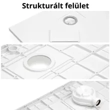 HD Marco+ White Marble 80x100 SMC kompozit slim szögletes kőhatású zuhanytálca, arany színű ráccsal, 2,6 cm magas, szifon nélkül