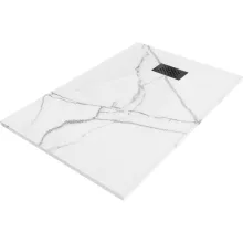 HD Marco+ White Marble 80x100 SMC kompozit slim szögletes kőhatású zuhanytálca, fekete ráccsal, 2,6 cm magas, szifon nélkül