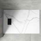 HD Marco+ White Marble 80x100 SMC kompozit slim szögletes kőhatású zuhanytálca, fekete ráccsal, 2,6 cm magas, szifon nélkül