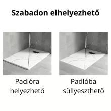 HD Marco+ White Marble 80x100 SMC kompozit slim szögletes kőhatású zuhanytálca, fekete ráccsal, 2,6 cm magas, szifon nélkül