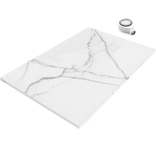 HD Marco White Marble 80x100 SMC kompozit slim szögletes kőhatású zuhanytálca, 2,6 cm magas, szifonnal