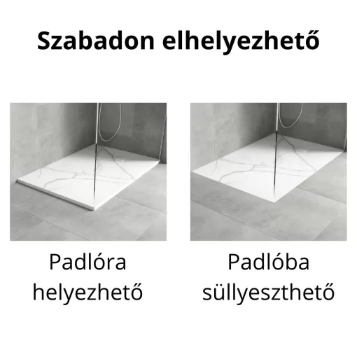 HD Marco White Marble 80x100 SMC kompozit slim szögletes kőhatású zuhanytálca, 2,6 cm magas, szifonnal