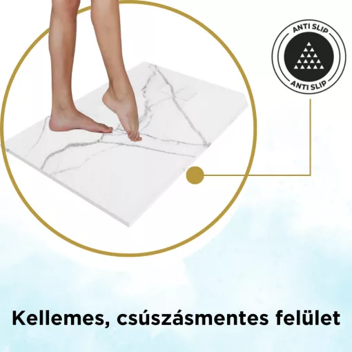 HD Marco White Marble 80x100 SMC kompozit slim szögletes kőhatású zuhanytálca, 2,6 cm magas, szifon nélkül