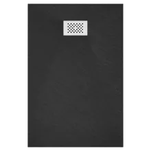 HD Marco+ Black 80x100 SMC kompozit magasított szögletes kőhatású zuhanytálca, fehér ráccsal, 15 cm magas, szifon nélkül