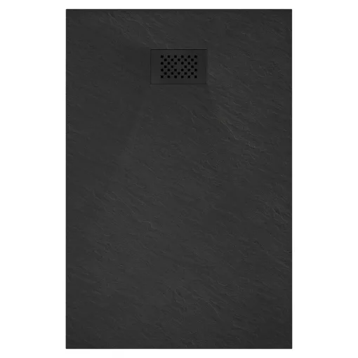 HD Marco+ Black 80x100 SMC kompozit magasított szögletes kőhatású zuhanytálca, fekete ráccsal, 15 cm magas, szifonnal