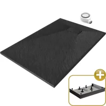 HD Marco Black 80x100 SMC kompozit magasított szögletes kőhatású zuhanytálca, 15 cm magas, szifonnal