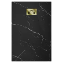HD Marco+ Black Marble 80x100 SMC kompozit magasított szögletes kőhatású zuhanytálca, arany színű ráccsal, 15 cm magas, szifonnal