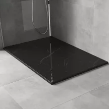 HD Marco+ Black Marble 80x100 SMC kompozit magasított szögletes kőhatású zuhanytálca, fekete ráccsal, 15 cm magas, szifonnal