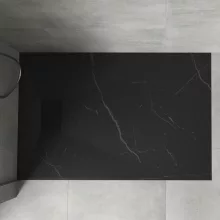 HD Marco+ Black Marble 80x100 SMC kompozit magasított szögletes kőhatású zuhanytálca, fekete ráccsal, 15 cm magas, szifonnal