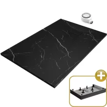 HD Marco Black Marble 80x100 SMC kompozit magasított szögletes kőhatású zuhanytálca, 15 cm magas, szifonnal