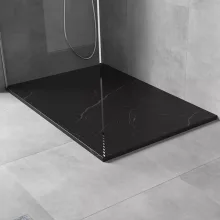 HD Marco Black Marble 80x100 SMC kompozit magasított szögletes kőhatású zuhanytálca, 15 cm magas, szifonnal