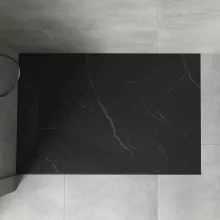 HD Marco Black Marble 80x100 SMC kompozit magasított szögletes kőhatású zuhanytálca, 15 cm magas, szifonnal