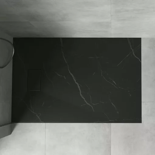 HD Marco Black Marble 80x100 SMC kompozit magasított szögletes kőhatású zuhanytálca, 15 cm magas, szifonnal