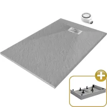 HD Marco+ Gray 80x100 SMC kompozit magasított szögletes kőhatású zuhanytálca, krómozott ráccsal, 15 cm magas, szifonnal