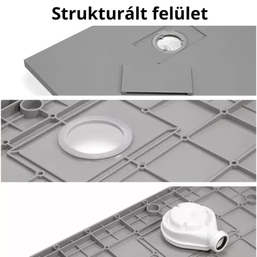 HD Marco+ Gray 80x100 SMC kompozit magasított szögletes kőhatású zuhanytálca, krómozott ráccsal, 15 cm magas, szifon nélkül