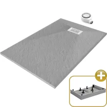 HD Marco+ Gray 80x100 SMC kompozit magasított szögletes kőhatású zuhanytálca, fehér ráccsal, 15 cm magas, szifonnal