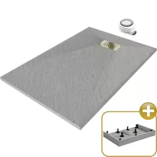 HD Marco+ Gray 80x100 SMC kompozit magasított szögletes kőhatású zuhanytálca, arany színű ráccsal, 15 cm magas, szifonnal