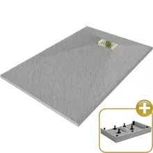 HD Marco+ Gray 80x100 SMC kompozit magasított szögletes kőhatású zuhanytálca, arany színű ráccsal, 15 cm magas, szifon nélkül