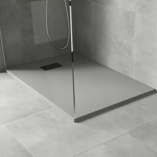 HD Marco+ Gray 80x100 SMC kompozit magasított szögletes kőhatású zuhanytálca, fekete ráccsal, 15 cm magas, szifonnal