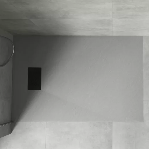 HD Marco+ Gray 80x100 SMC kompozit magasított szögletes kőhatású zuhanytálca, fekete ráccsal, 15 cm magas, szifonnal