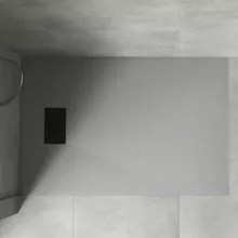 HD Marco+ Gray 80x100 SMC kompozit magasított szögletes kőhatású zuhanytálca, fekete ráccsal, 15 cm magas, szifon nélkül