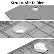 HD Marco+ Gray 80x100 SMC kompozit magasított szögletes kőhatású zuhanytálca, fekete ráccsal, 15 cm magas, szifon nélkül