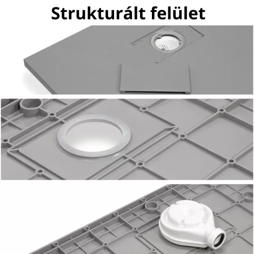 HD Marco Gray 80x100 SMC kompozit magasított szögletes kőhatású zuhanytálca, 15 cm magas, szifonnal