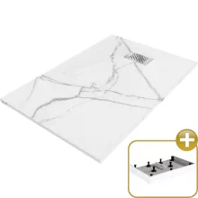 HD Marco+ White Marble 80x100 SMC kompozit magasított szögletes kőhatású zuhanytálca, krómozott ráccsal, 15 cm magas, szifon nélkül