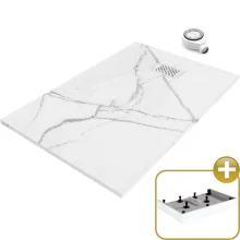 HD Marco+ White Marble 80x100 SMC kompozit magasított szögletes kőhatású zuhanytálca, fehér ráccsal, 15 cm magas, szifonnal