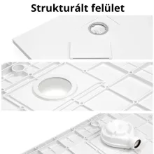 HD Marco+ White Marble 80x100 SMC kompozit magasított szögletes kőhatású zuhanytálca, fehér ráccsal, 15 cm magas, szifon nélkül