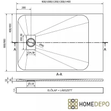 HD Marco+ White Marble 80x100 SMC kompozit magasított szögletes kőhatású zuhanytálca, arany színű ráccsal, 15 cm magas, szifonnal